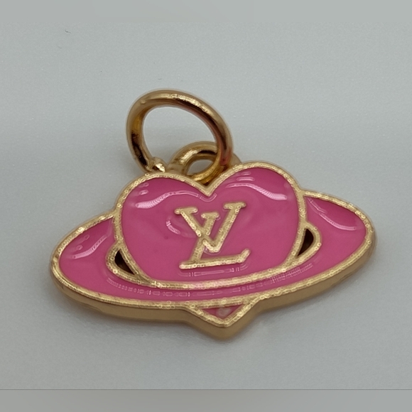 Louis Vuitton Jewelry - LOUIS VUITTON Pink Enamel Planet Heart Pendant Charm Pull Gold-Tone LV Logo